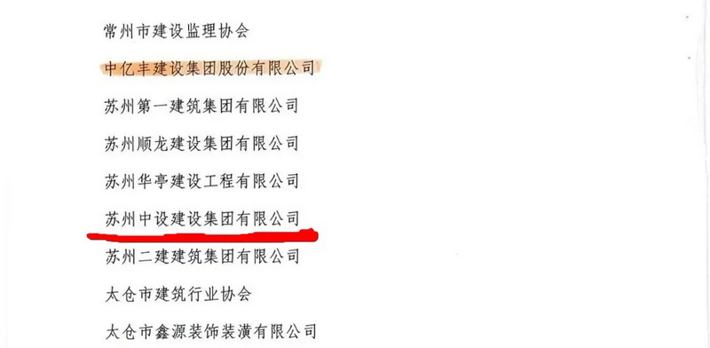 蘇州中設(shè)建設(shè)集團(tuán)有限公司 受到省建筑業(yè)協(xié)會通報表彰